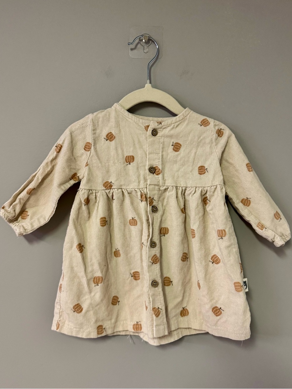 Cream Pumpkin-Print Button-Front Kids Dress